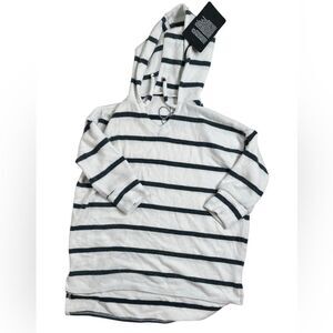 NWT Chaser Girls Blue and White Striped 3/4 Sleeve Hoodie - Size 6